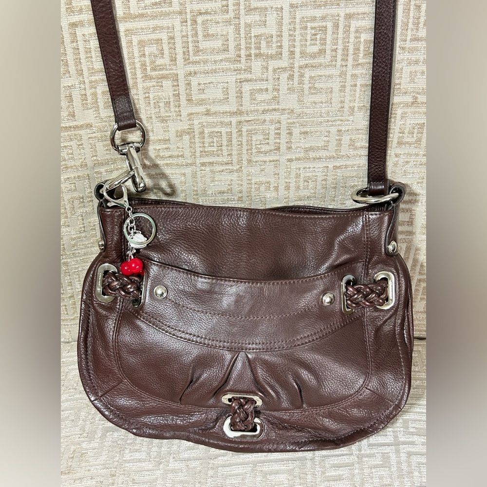 B. Makowsky Italian Leather Hobo Brown Shoulder Crossbody Leopard Luxurious